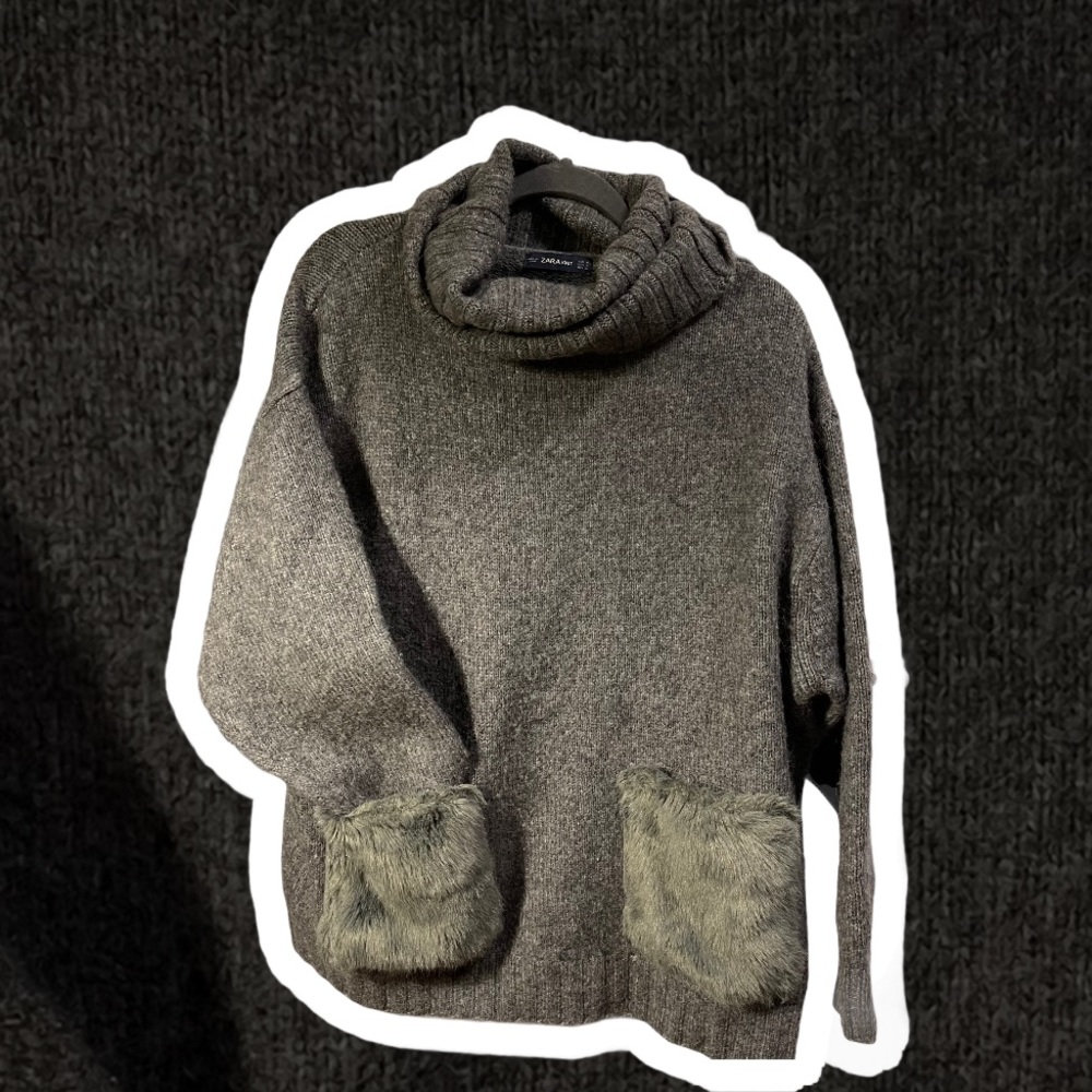 Zara Turtle Neck Fur Pocket Sweater